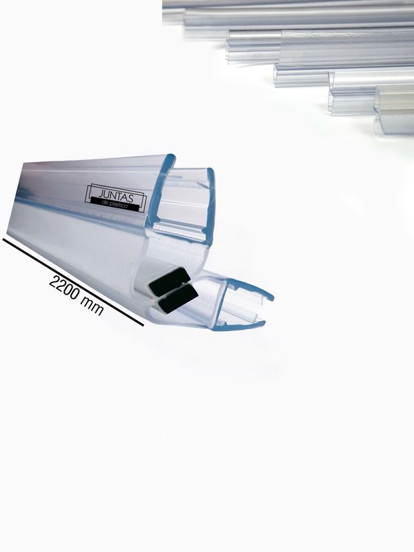 Juego de juntas magnéticas blancas para puertas y mamparas | Perfil plástico con imán, Vidrio de 6 a 8 mm, Largo: 2200 mm