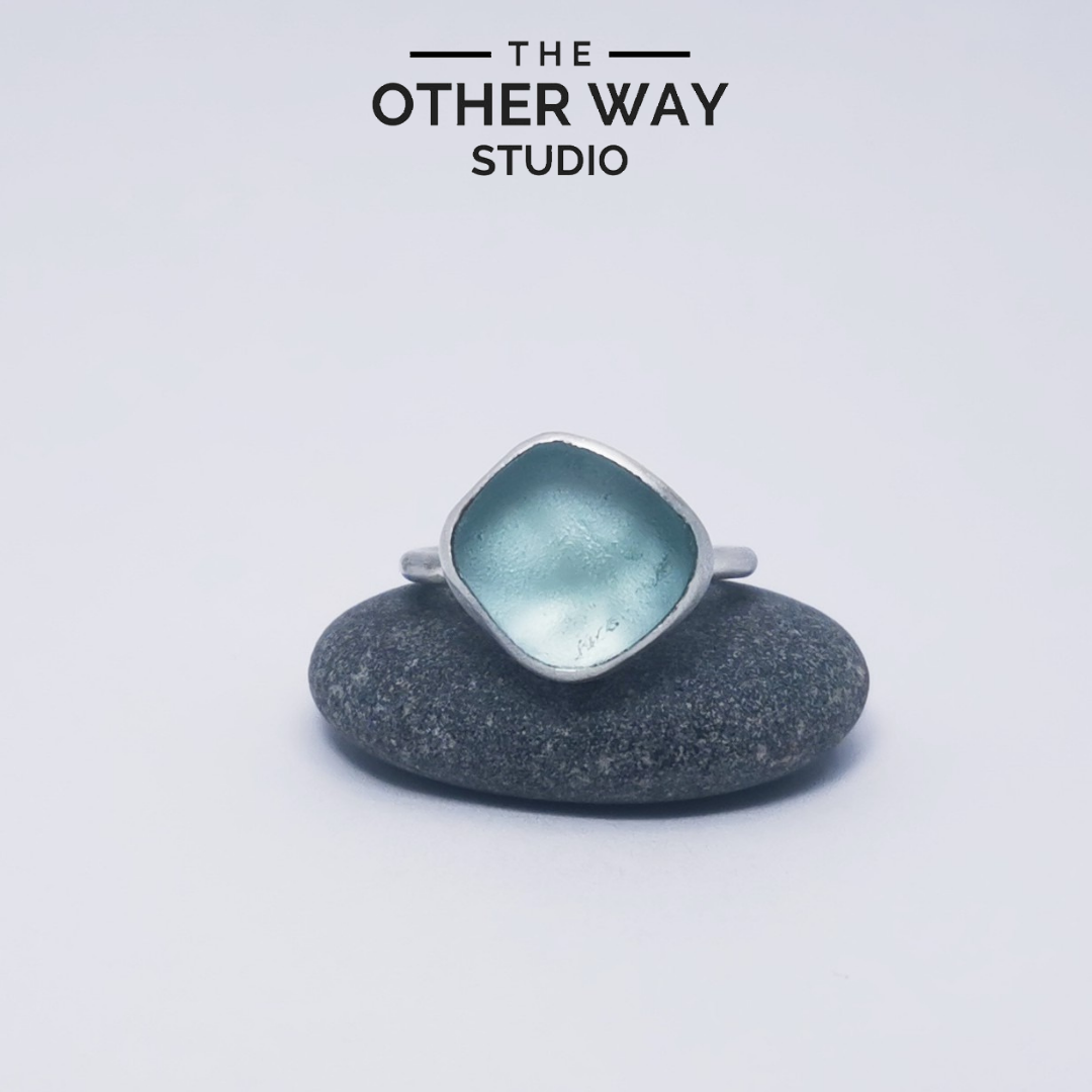 Handmade Silver & Sea Glass Ring 
"Untamed Waves"