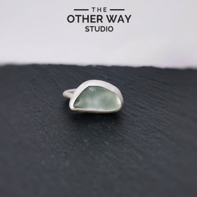 Handmade Silver & Sea Glass Ring 
"Glassy Waves"