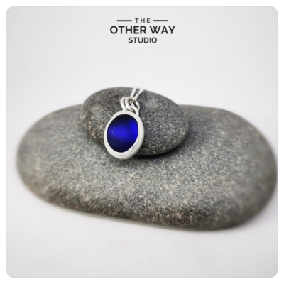 Silver & Sea Glass Pendant & Necklace - Cobalt  Blue