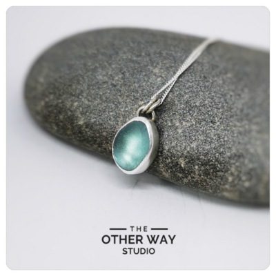 Silver & Sea Glass Pendant & Necklace - lightest Turquoise