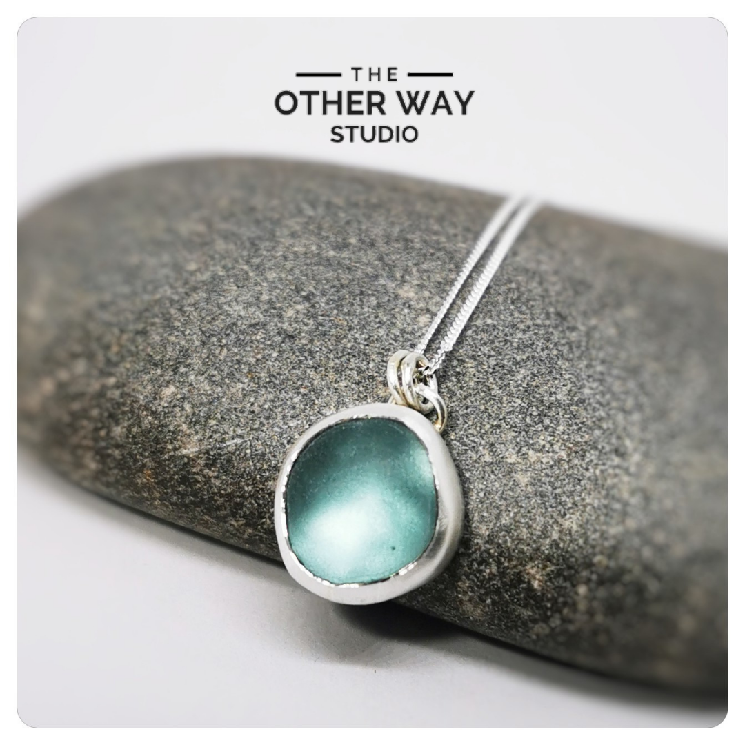 Silver & Sea Glass Pendant & Necklace -  lightest turquoise