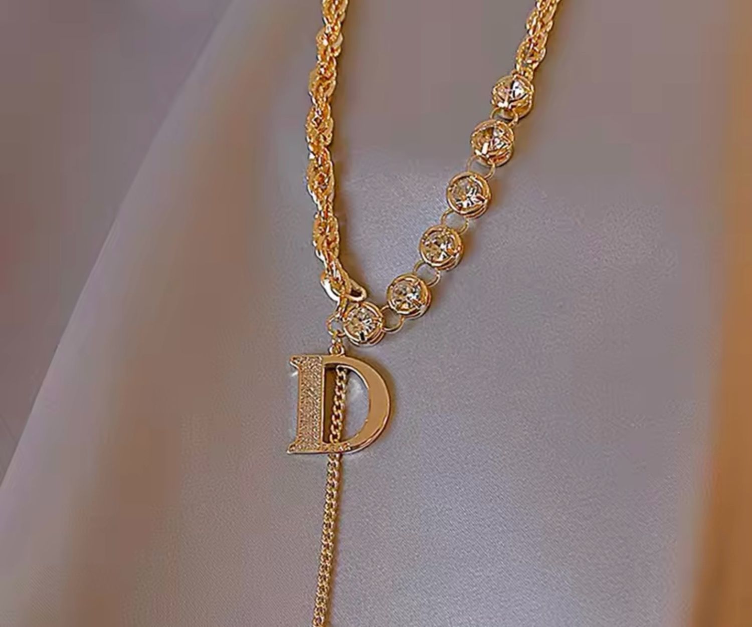 Charm Necklace | Chunky Rhinestone Gold