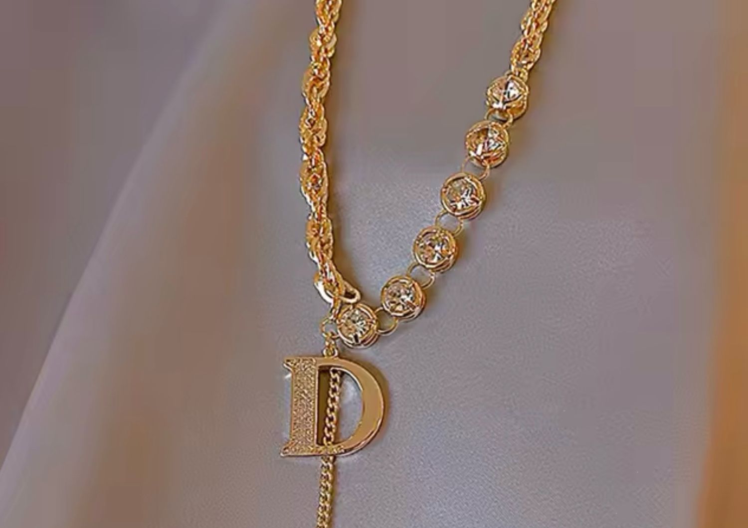 Charm Necklace | Chunky Rhinestone Gold