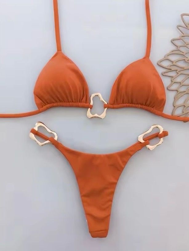 Metal Ring Bikini Set Solid Color 2 Piece
