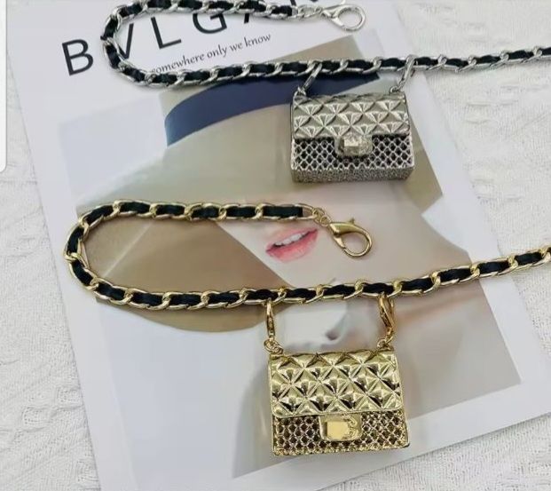 Mini Embroidered Bag Belt Handbag for Women Gold