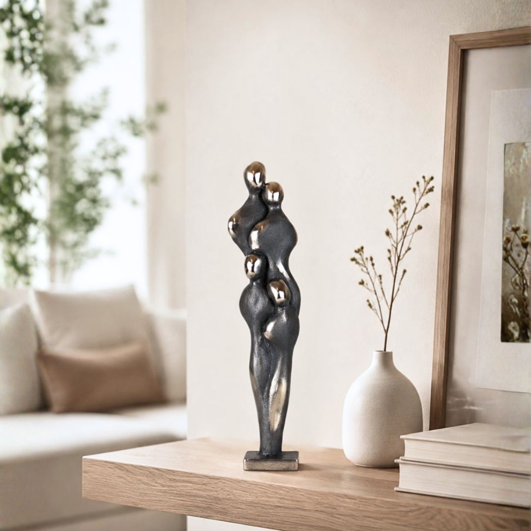 Bronzeskulptur Familie – Par med 2 børn -  18 cm
