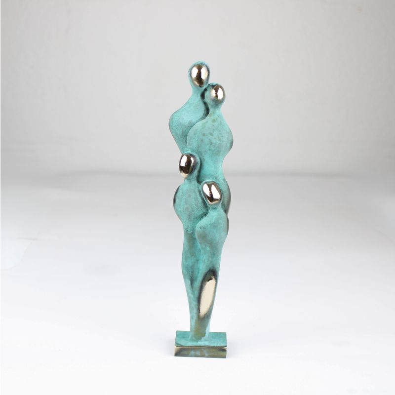Bronzeskulptur Familie – Par med 2 børn -  18 cm