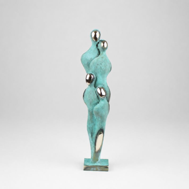 Bronzeskulptur Familie – Par med 2 børn -  18 cm