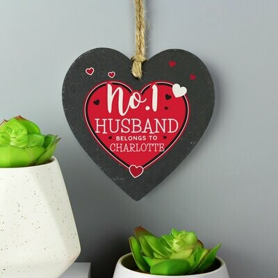 Personalised No.1 Belongs To Printed Slate Heart Decoration