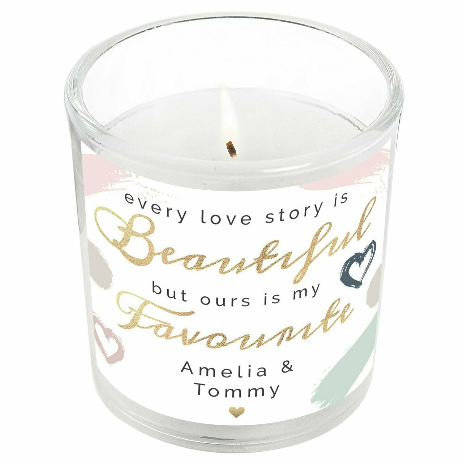 Personalised Every Love Story Is Beautiful Scented Jar Candle