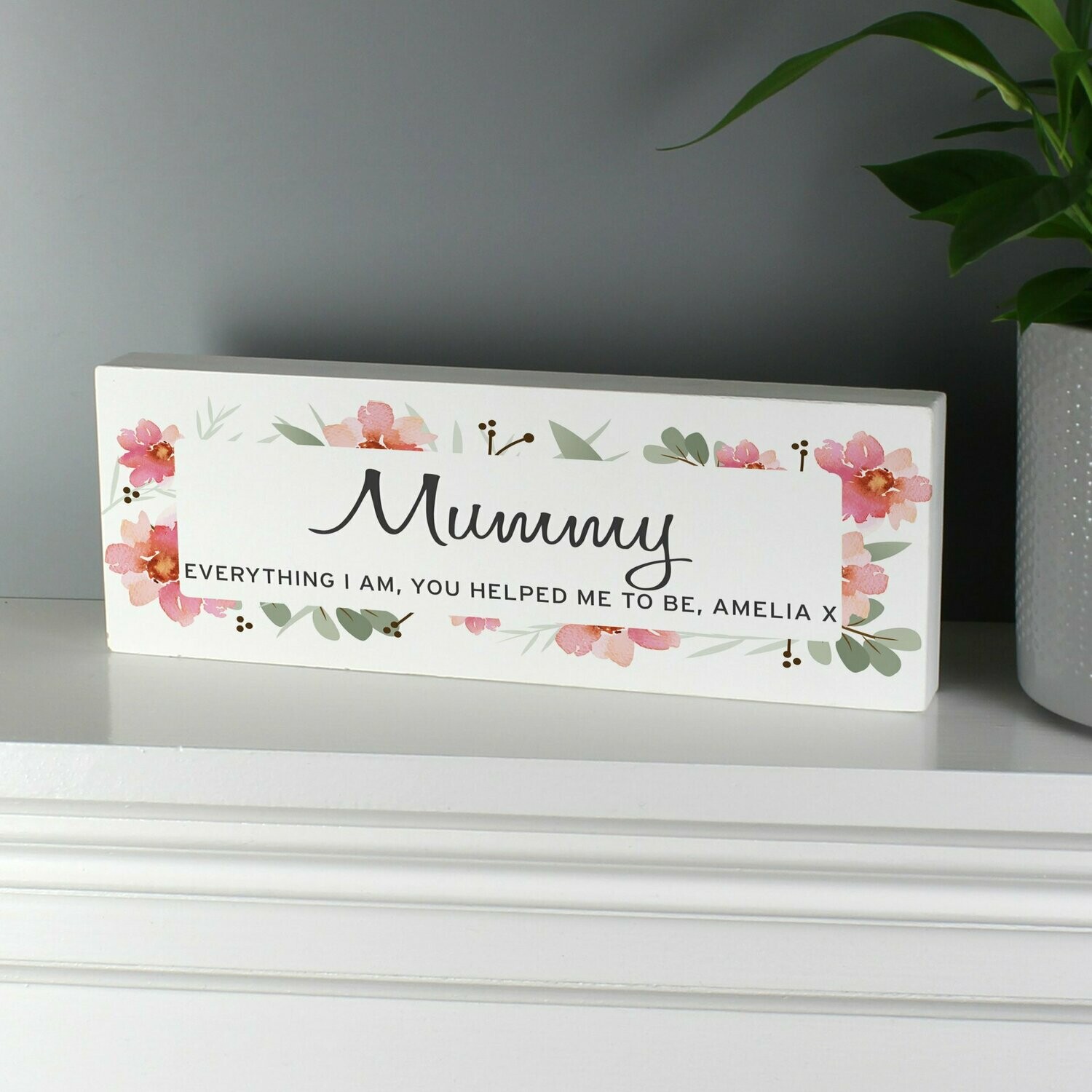 Personalised Floral Sentimental Wooden Block Sign
