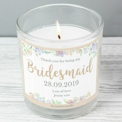 Personalised Bridesmaid 'Floral Watercolour Wedding' Scented Jar Candle