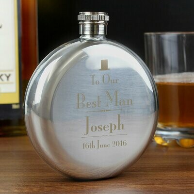 Personalised Decorative Wedding Best Man Round Hip Flask