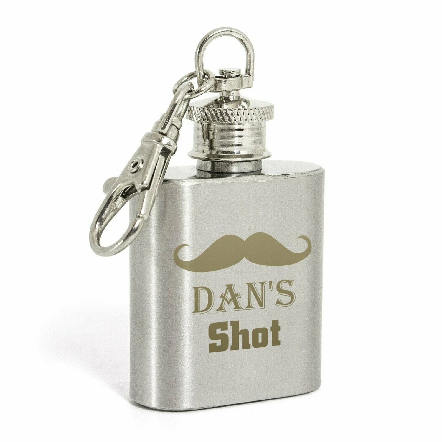 Personalised Moustache 1oz Hip Flask Keyring