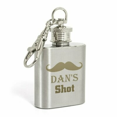 Personalised Moustache 1oz Hip Flask Keyring
