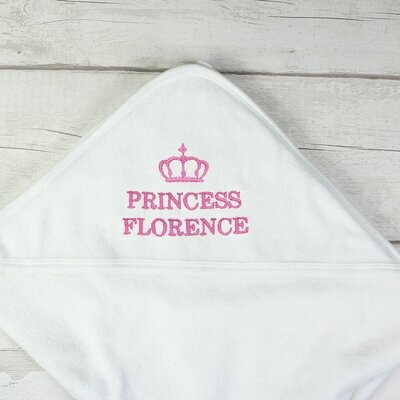 Personalised Pink Princess White Hooded Baby Towel