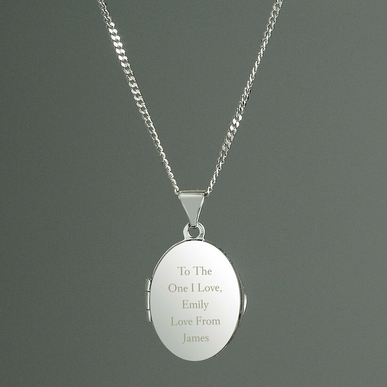 Personalised Sterling Silver Oval Locket Necklace - Message