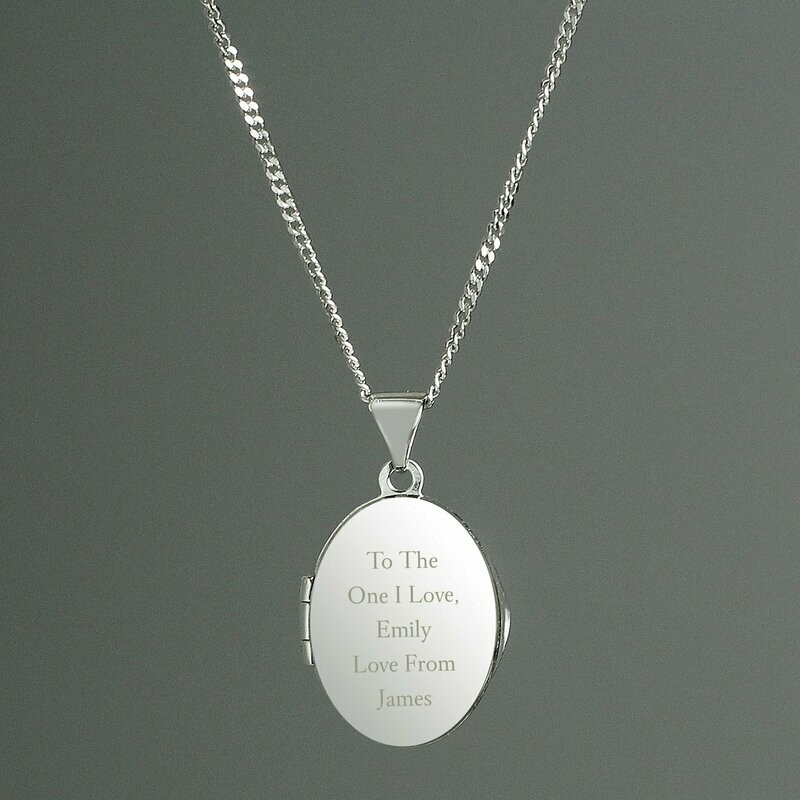 Personalised Sterling Silver Oval Locket Necklace - Message