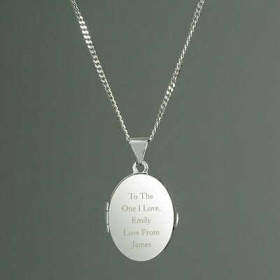 Personalised Sterling Silver Oval Locket Necklace - Message