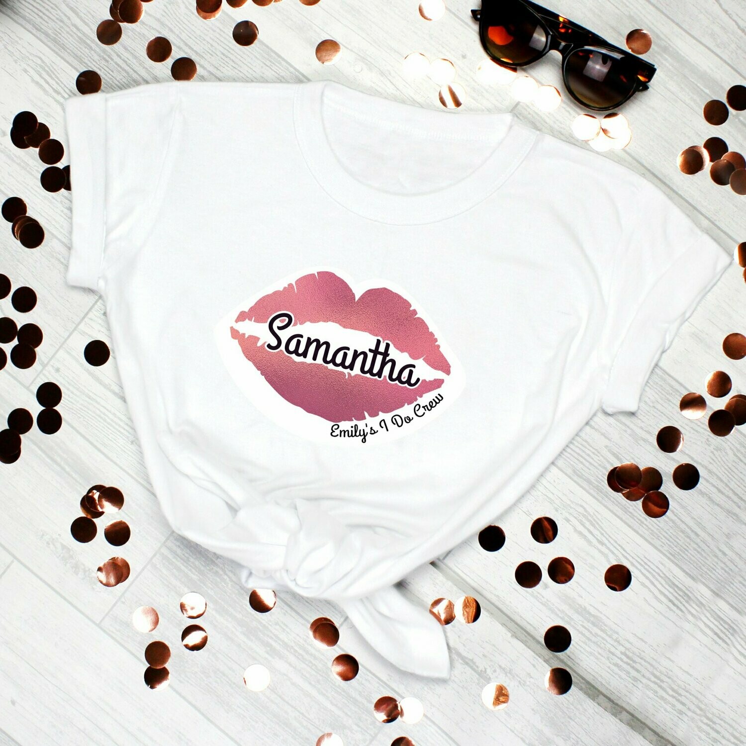 Personalised Rose Gold Lips Hen Party T-Shirt - White Small