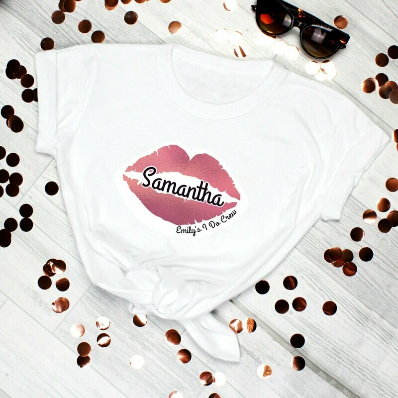 Personalised Rose Gold Lips Hen Party T-Shirt - White Small