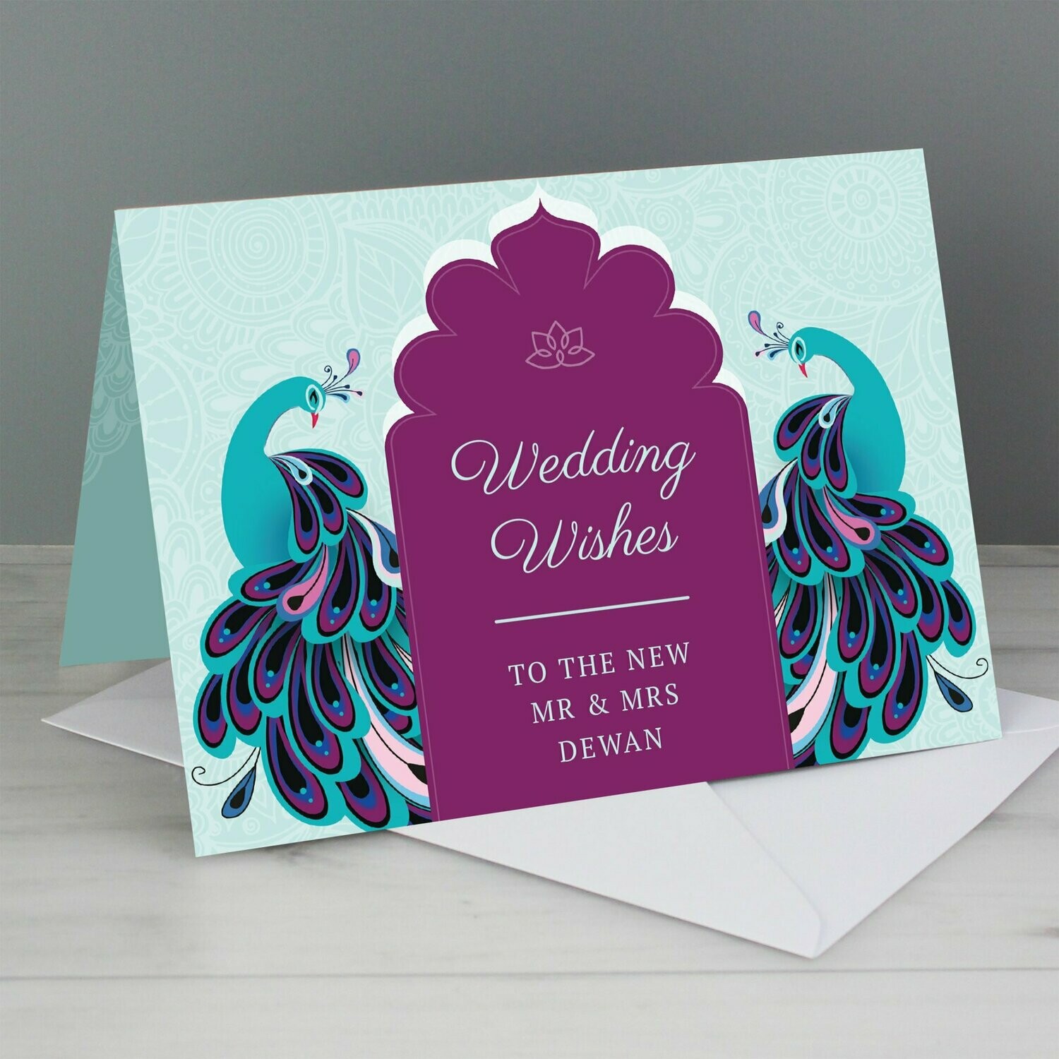 Personalised Peacock Wedding Card