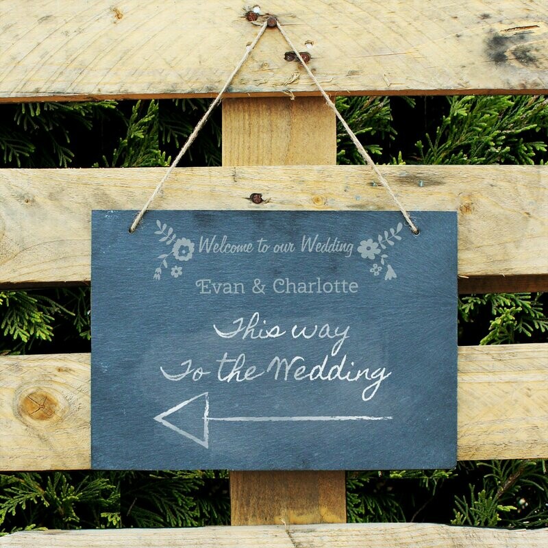 Personalised Wedding Flowers Hanging Large Slate Sign