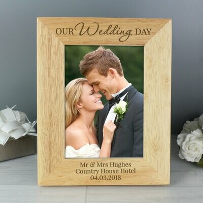 Personalised 'Our Wedding Day' 7x5 Wooden Photo Frame