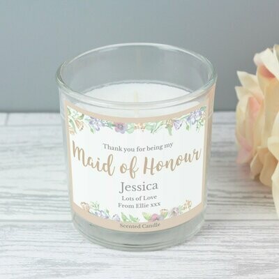 Personalised Maid of Honour 'Floral Watercolour Wedding' Scented Jar Candle