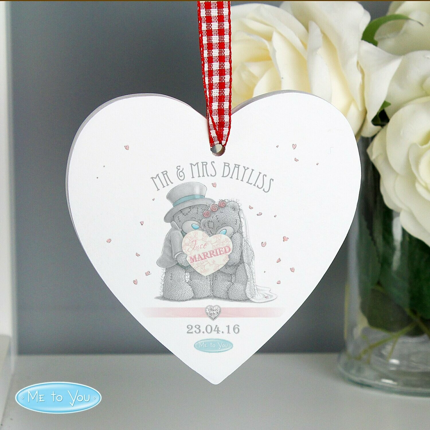 Personalised Me To You Wedding Couple Wooden Heart Decoration