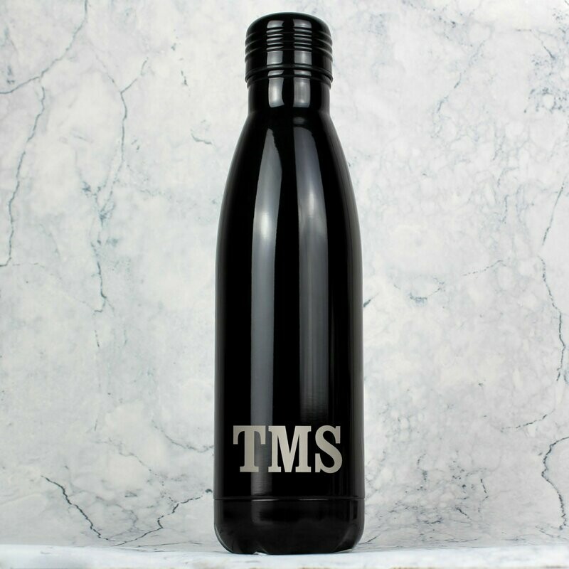 Personalised Initials Black Metal Insulated Drinks Bottle