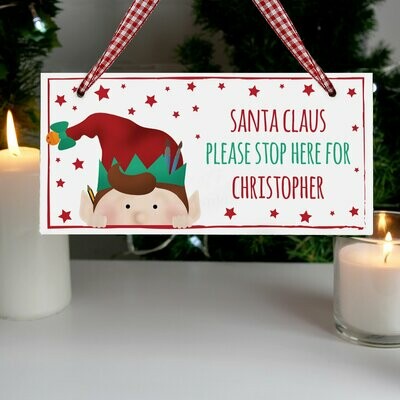 Personalised Christmas Elf Wooden Sign