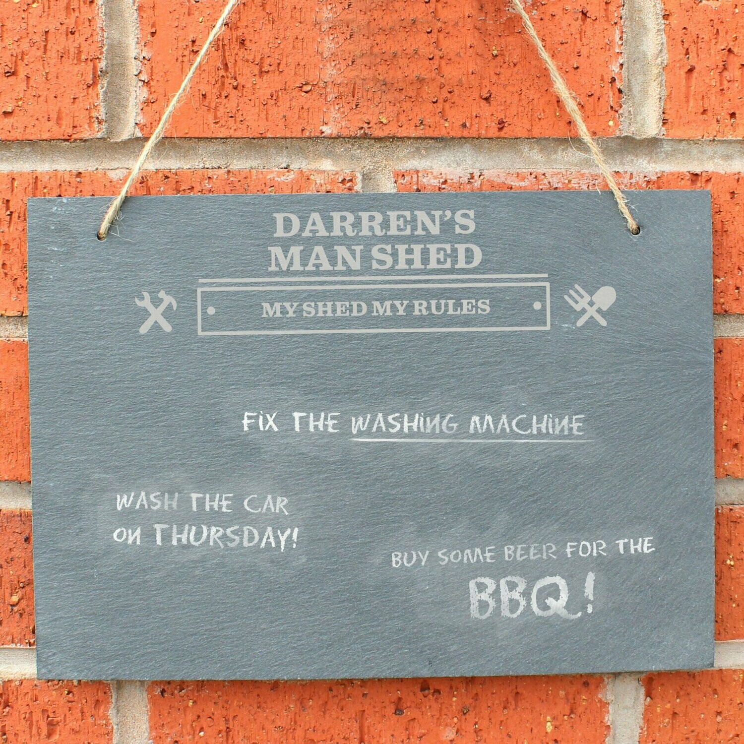 Personalised Man At Work Hanging Large Slate Sign