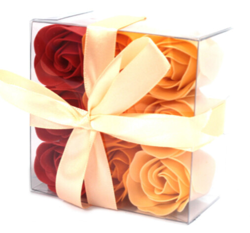 Set of 9 Soap Flower Box - Peach Roses