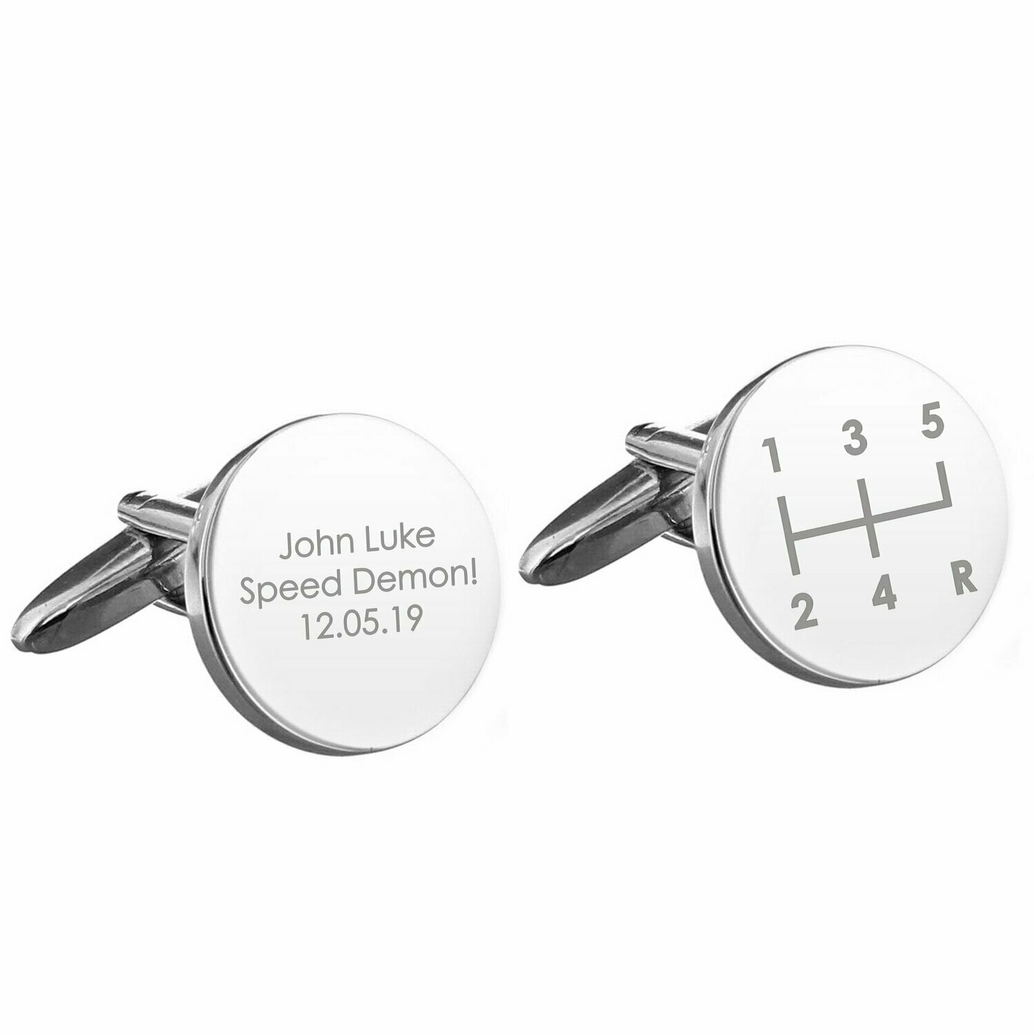Personalised Gear Stick Round Cufflinks