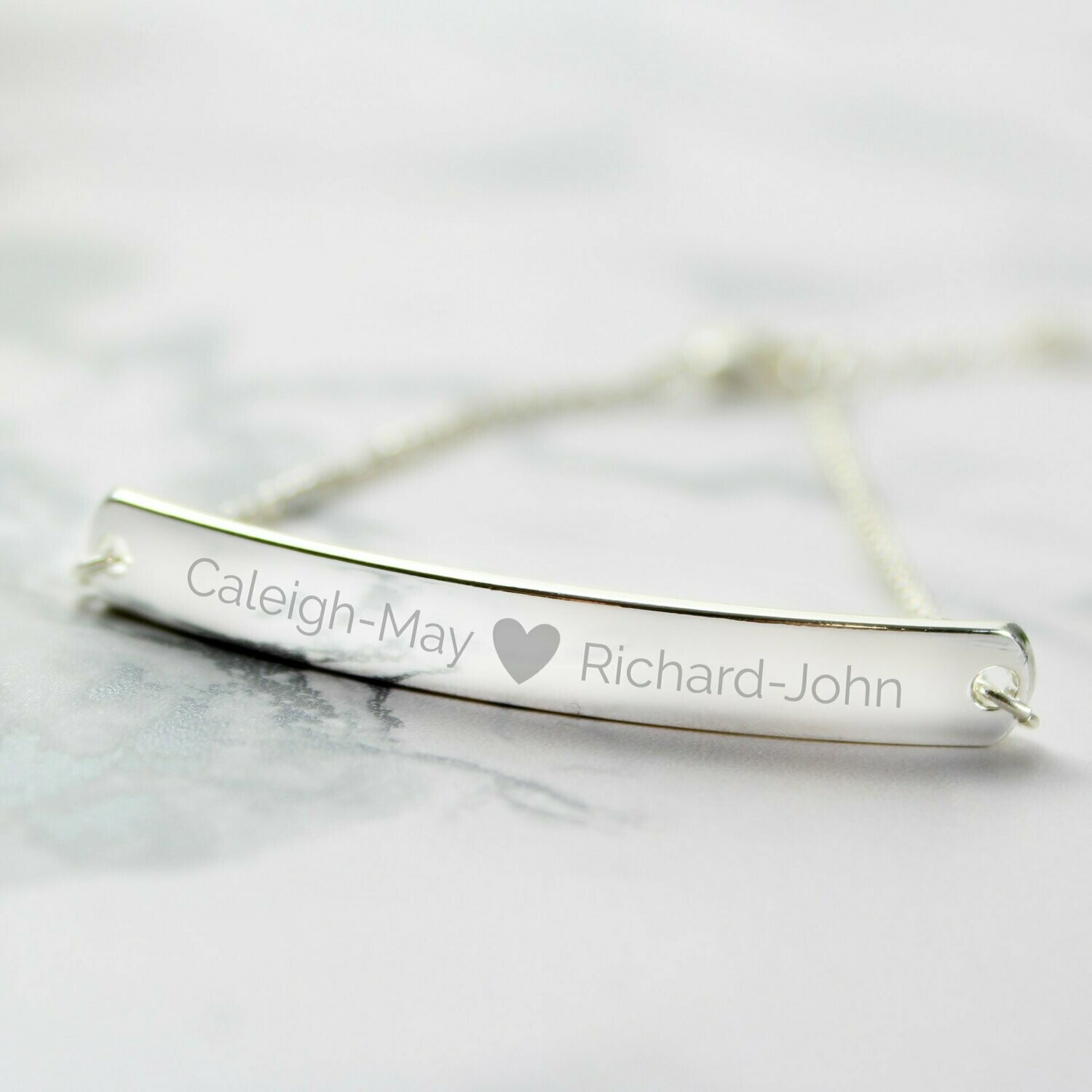 Personalised Silver Tone Heart Bar Bracelet