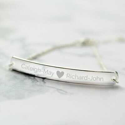 Personalised Silver Tone Heart Bar Bracelet