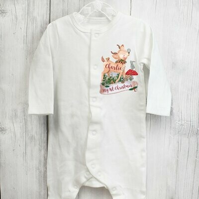 Personalised Festive Fawn 0-3 Months Baby Grown