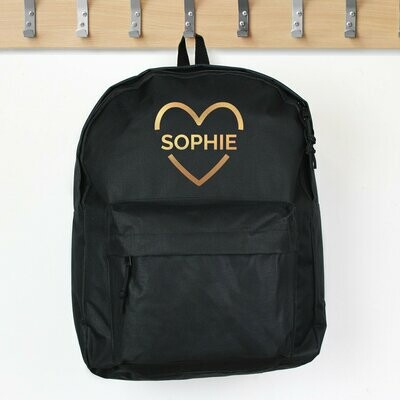 Personalised Gold Heart Black Backpack