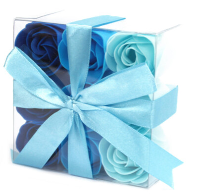 Set of 9 Soap Flowers - Blue Wedding Roses