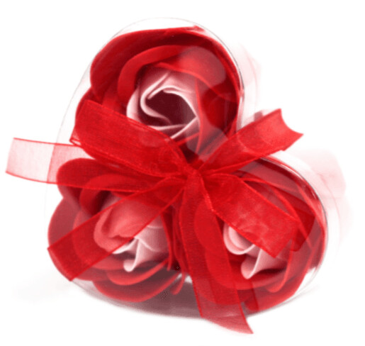 Set of 3 Soap Flower Heart Box - Red Roses