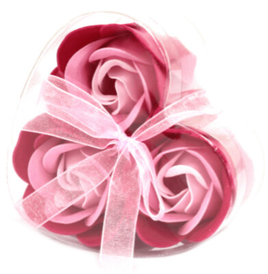 Set of 3 Soap Flower Heart Box - Pink Roses
