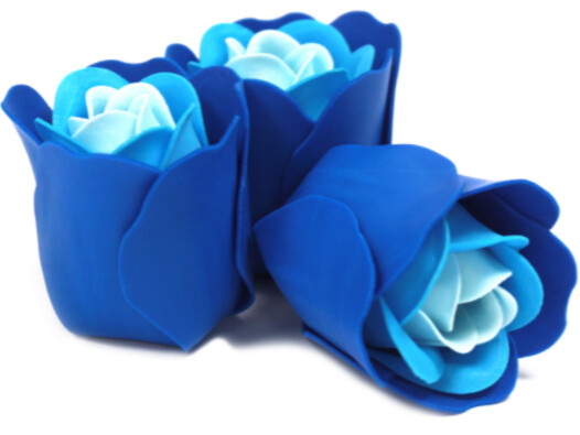 Set of 3 Soap Flower Heart Box - Blue Wedding Roses