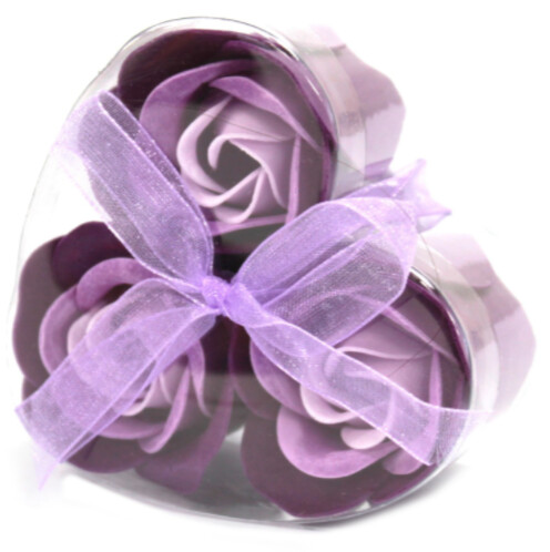 Set of 3 Soap Flower Heart Box - Lavender Roses