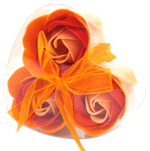 Set of 3 Soap Flower Heart Box - Peach Roses