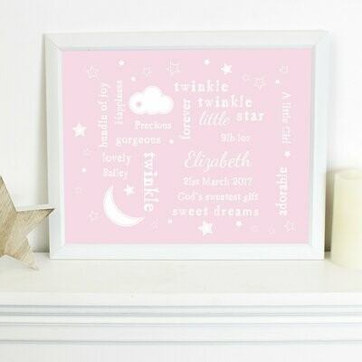 Personalised Pink Twinkle Twinkle Typography White Framed Print