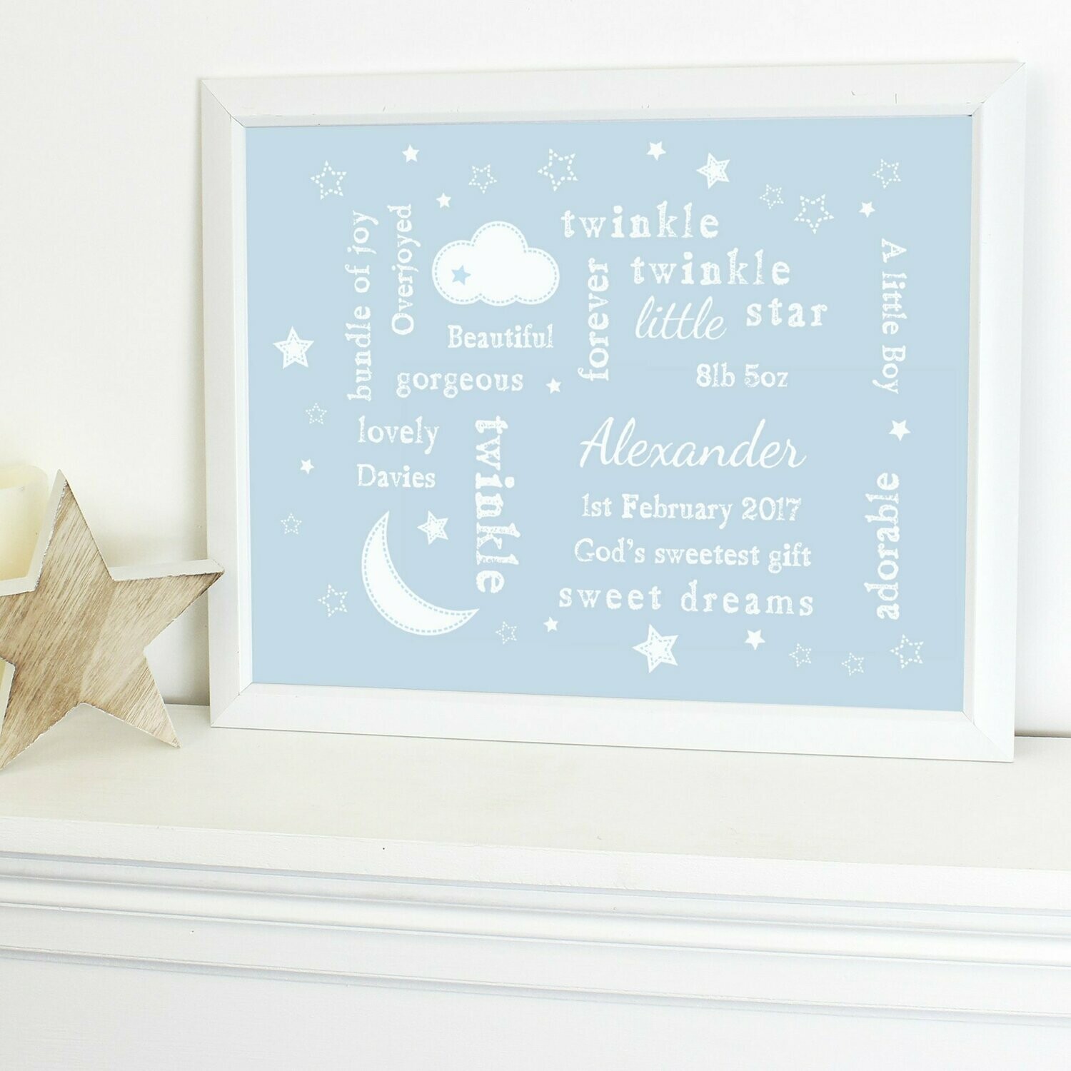 Personalised Pink Twinkle Twinkle Typography White Framed Print