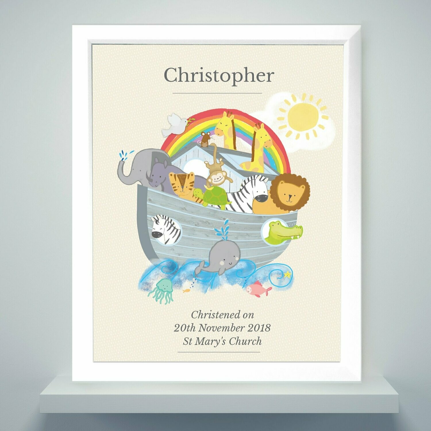 Personalised Noahs Ark White Framed Print