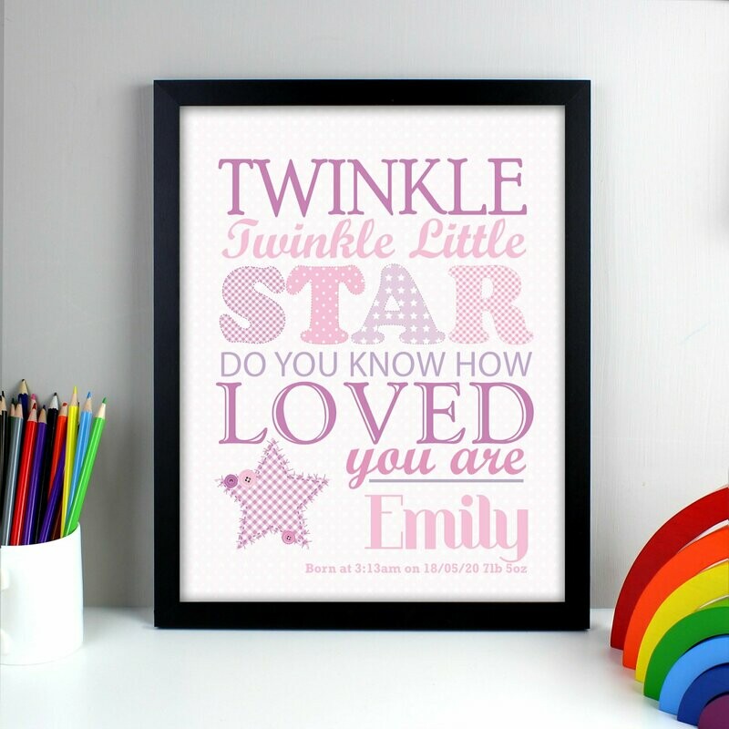 Personalised Twinkle Girls Black Framed Print